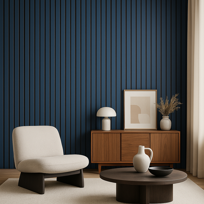 Luxury American Acoustic Wood Wall Panels 2 by 9 ft Dark Blue